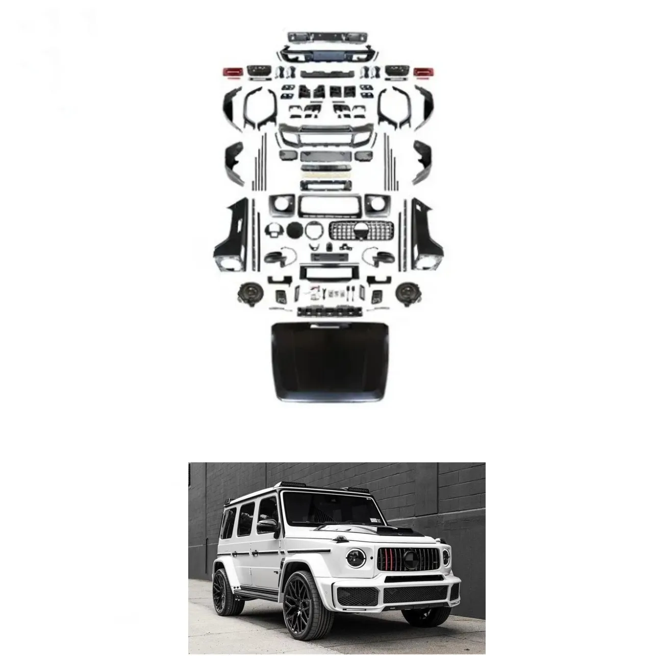 Car accessories for Benz G class W463 2004- to W464 B-brabus front bumper rear bumper with grille grille headlights hood