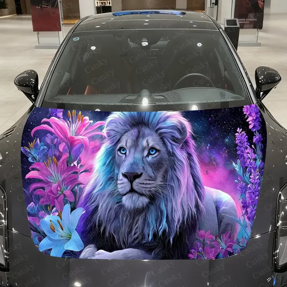 Purple Domain Lion Soul Car Vinyl Wrap, PVC Material Waterproof Car Hood Sticker, Self-Adhesive Scratch-Resistant Stickers for E