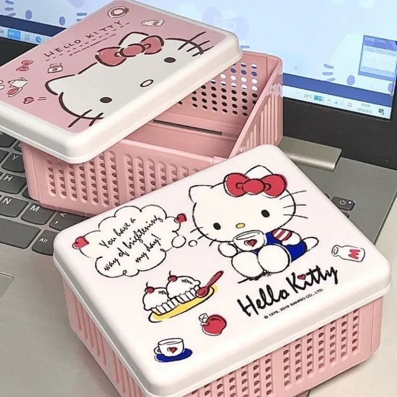 Caja de almacenamiento plegable multiusos de Hello Kitty, caja de clasificación de cosméticos miscelánea de escritorio, regalo para niños, dibujos