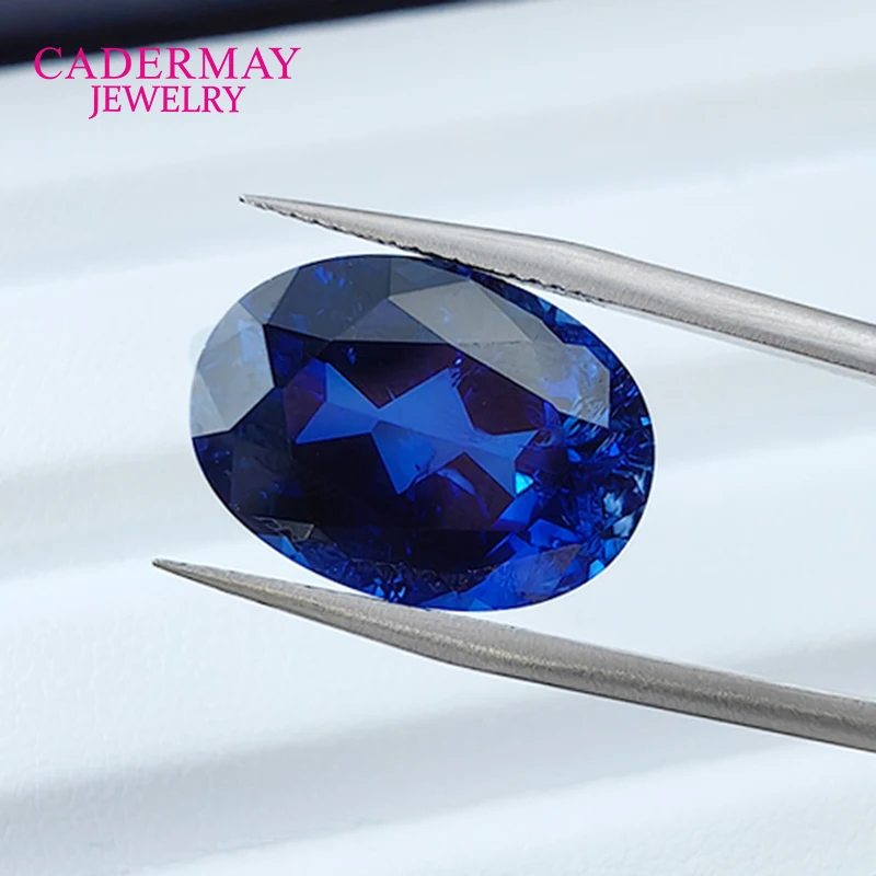Cadermay Lab Grown Sapphire With Inclusions 3x4mm-15x20mm Oval Shape Royal Blue Synthetic Sapphire Loose Gemstone For Jewelry - Image 3