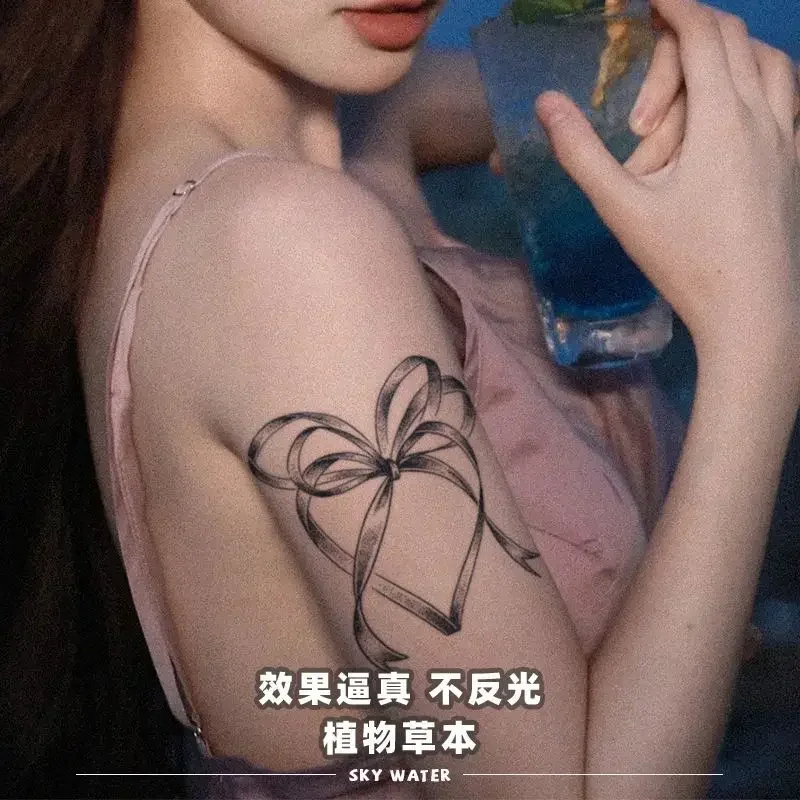 Herbal Tattoo Stickers for Women Sexy Arm Fake Tattoo Silk Ribbon Heart Bowknot Temporary Tattoos Waterproof Tattoo Stickers