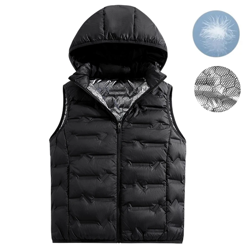 

2025 NEW Men Winter New Hooded Down Vest Men Warm Windproof Ultralight Sleeveless Vest Detachable Hat Waterproof Vest Waistcoat