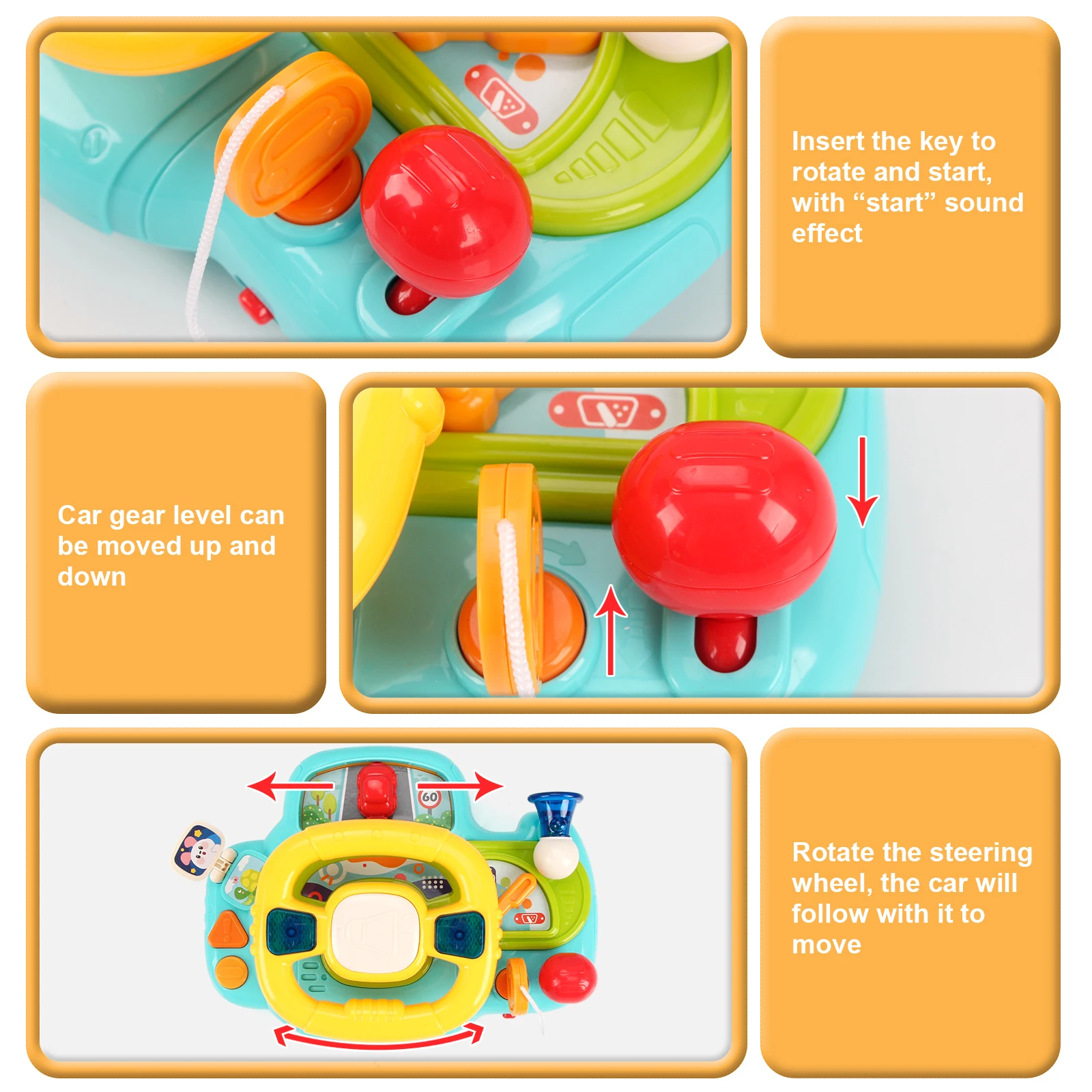 Volant électrique pour bébé, pour sièges de voiture et poussette, simulation de conduite, jouets vocaux pour tout-petits de 0 à 36 mois, jouets éducatifs