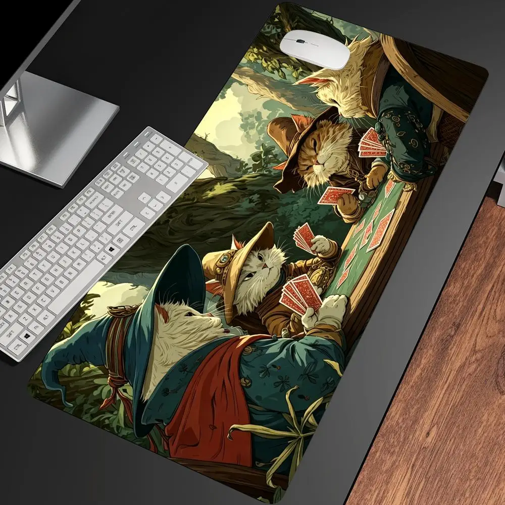 Wizard Cats Playing Poker Mouse Pad Large Gaming Mats Setup Playmat Office Desk Accessories Carpet Rug Desk Mat Mousepad Speed