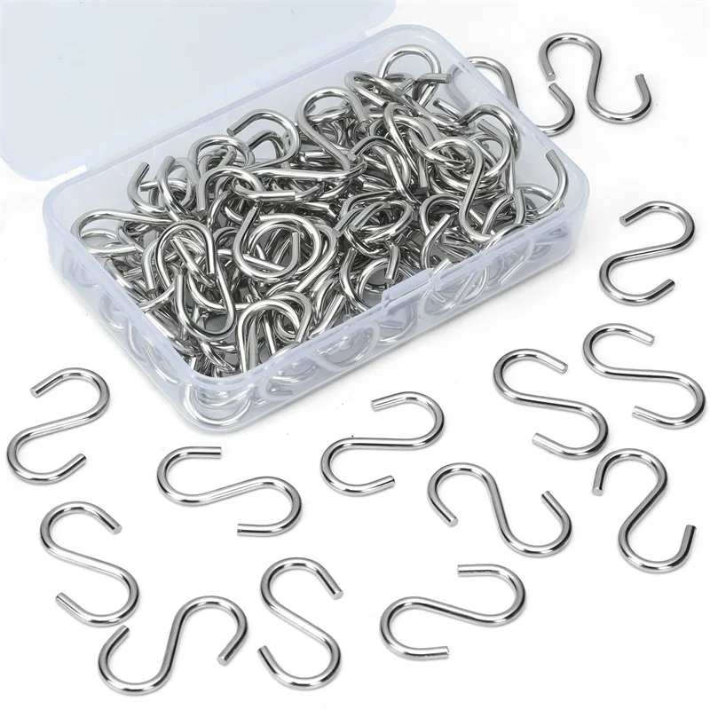 100Pcs 0.55 Mini S-Shaped Metal Ornament Hooks With Storage Box For DIY Crafts Jewelry Tags Christmas Tree Decorations