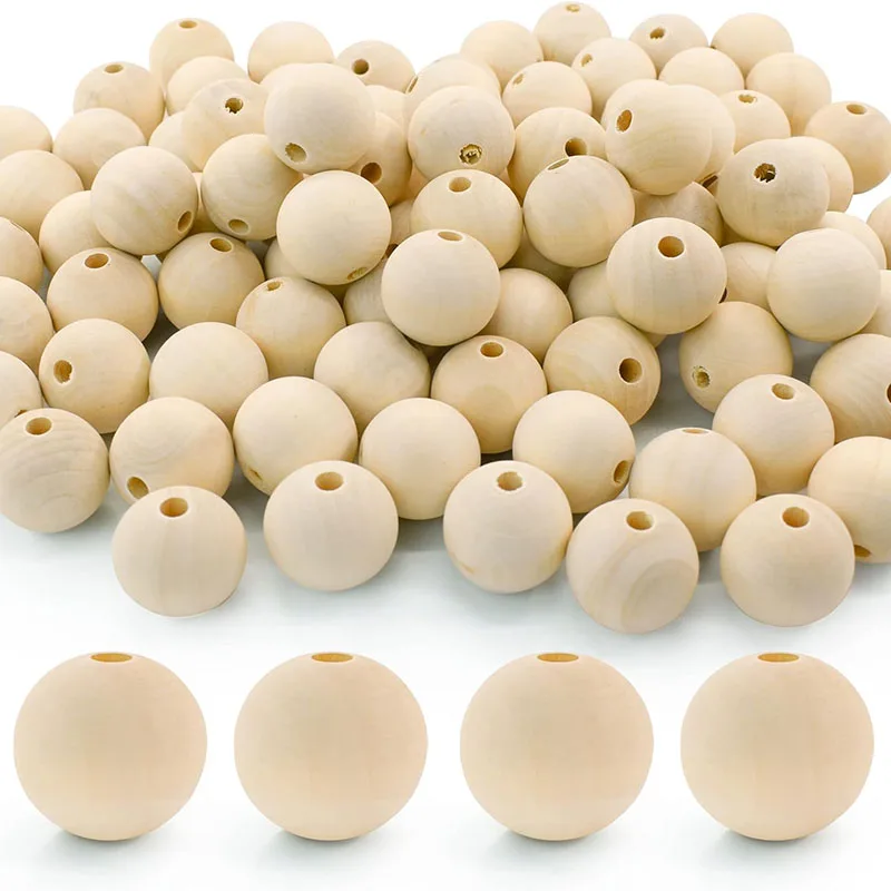 

Natural Round Wooden Beads Unfinished Loose Wooden Bead Craftsmanship Round Ball Wooden Spacer Beads for DIY Craft Decoration