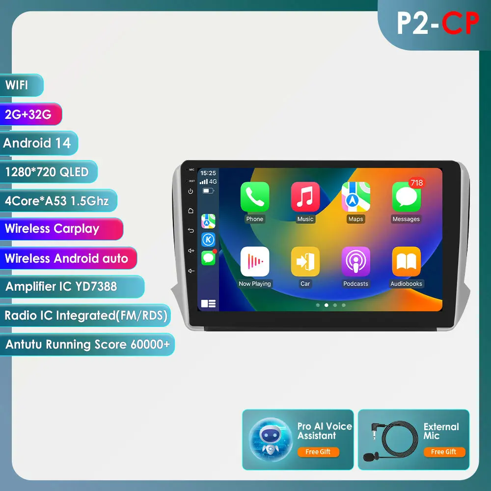 Hizpo Autoradio Carplay 4G 8581 AI Systemen Android Autoradio voor Peugeot 208 2008 Serie 2012-2018 multimedia Video Player Gps