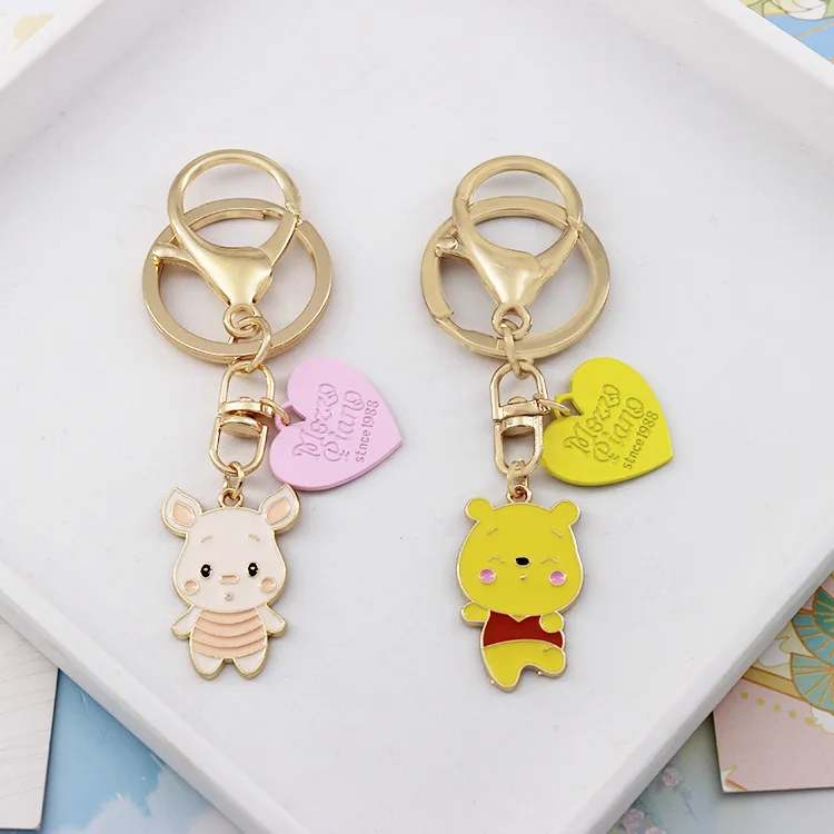 Kawaii Disney Pooh Bear Keychain Pendant Metal Cartoon New Airpods Pendant U Disk Anti-Lost School Bag Pendant Birthday Gift