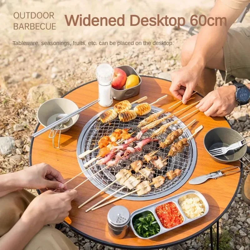 Portable Outdoor Barbecue Folding Round Table Camping Charcoal Barbecue Table Courtyard Stove Tea Making Heating Stove Set