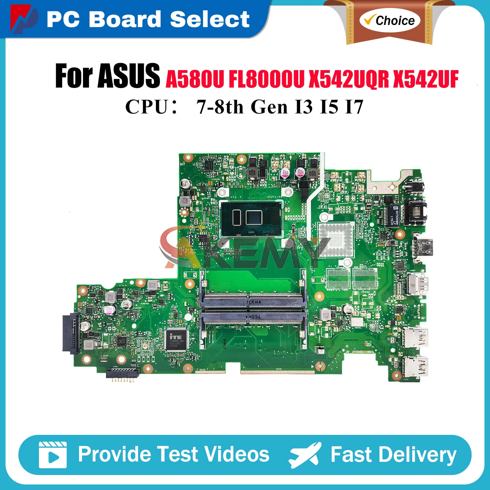 

X542UA Laptop Motherboard For ASUS X542UQR X542UN X542U X542UR X542UF X542UQ A580U X542UA FL8000U X542UAR Mainboard I3 I5 I7 CPU