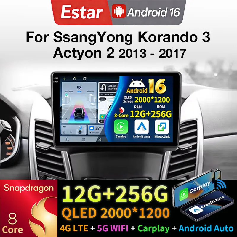 Android 16 For SsangYong Korando 3 Actyon 2 2013 - 2017 Carplay 360 Camera Navi DSP Head Unit GPS Car Radio 5G WIFI RDS Wireless