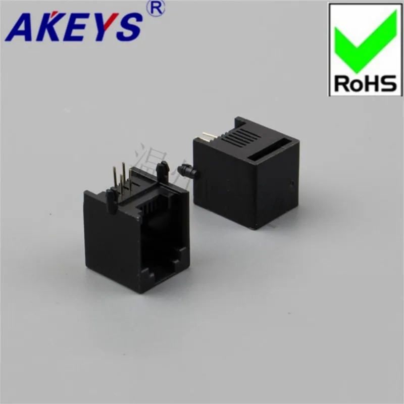 10PCS RJ45-5521-PCB-6P4C-Infinity-90 degrees-Crystal head base of black full-plastic telephone socket