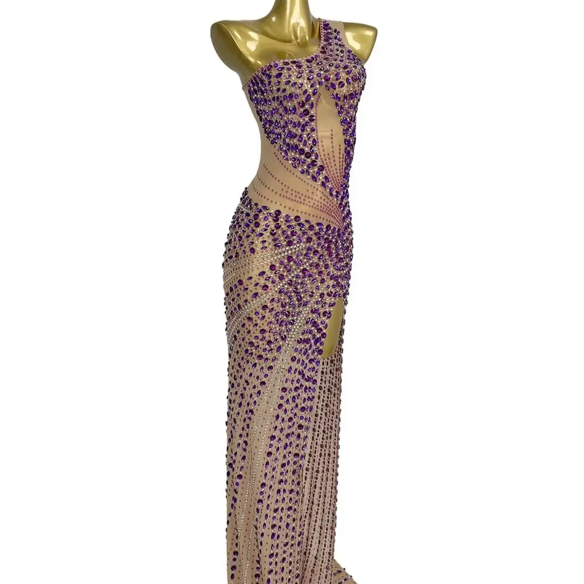 

Purple Elegant Long Party Dresses Woman Evening Cocktail Party Formal Prom Dress Beading Sexy Summer Split Trumpet Dress Feiniao