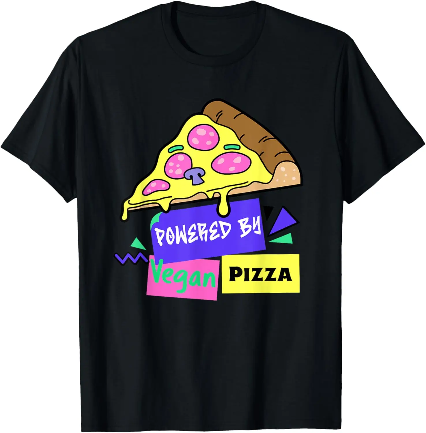 Camiseta vegetariana vegana divertida alimentada por Pizza vegana Retro de los años 90