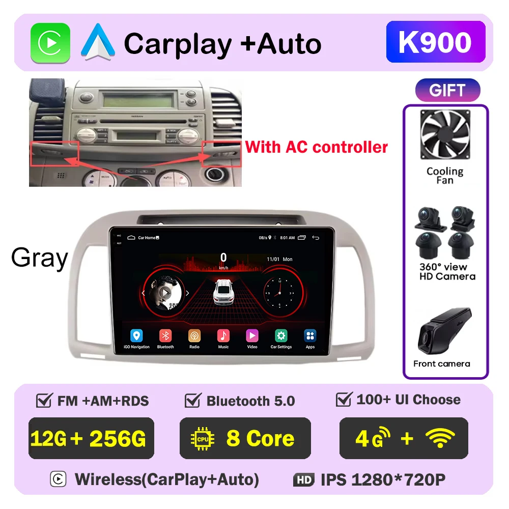 Carplay Android Autoradio Voor Nissan March Micra K12 2002-2010 Auto GPS Navigatie Head Unit Stereo 4G WIFI multimedia Draadloos