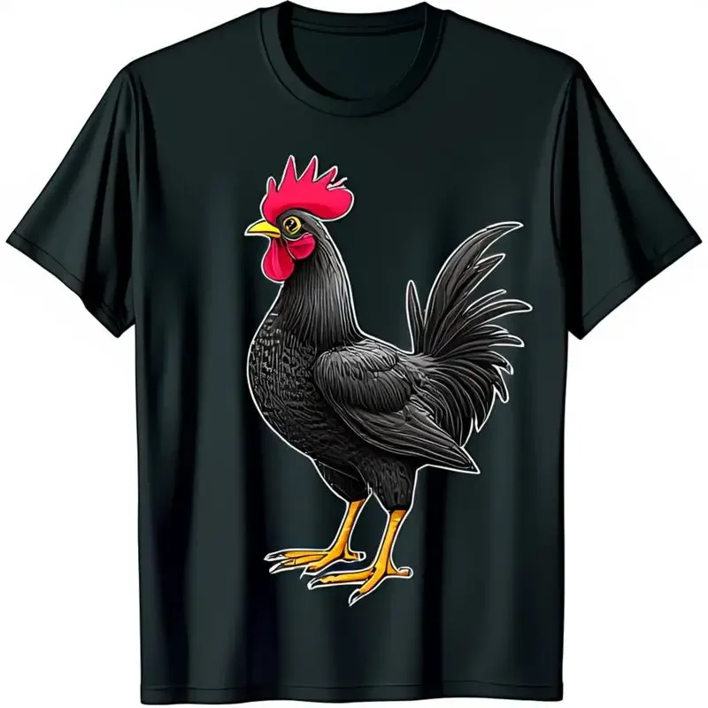 Bold Black T Shirt With Striking Rooster Eye Catching Design