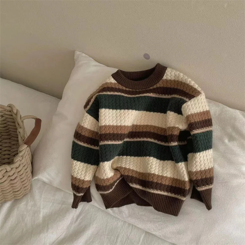 Boys Woolen Sweater Cotton Knitting Windbreak 2025 Cool Plus Thicken Autumn Winter Outwear Sport Teenagers Christmas Warm Childr