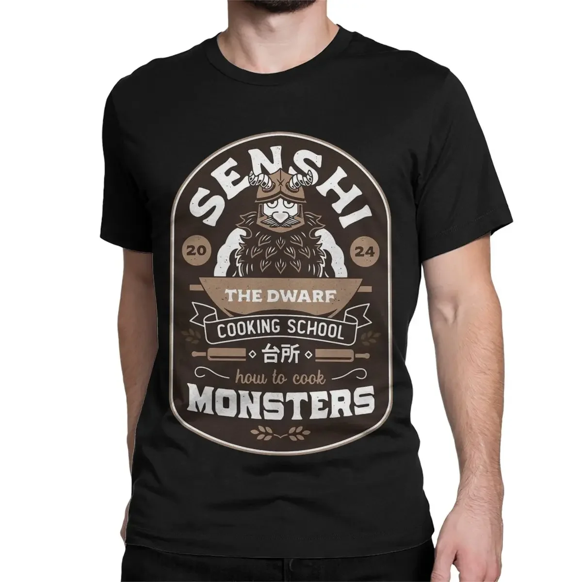 Homens e mulheres anão escola de culinária emblema Senshi t-shirt, delicioso na masmorra, 100% algodão, roupas plus size
