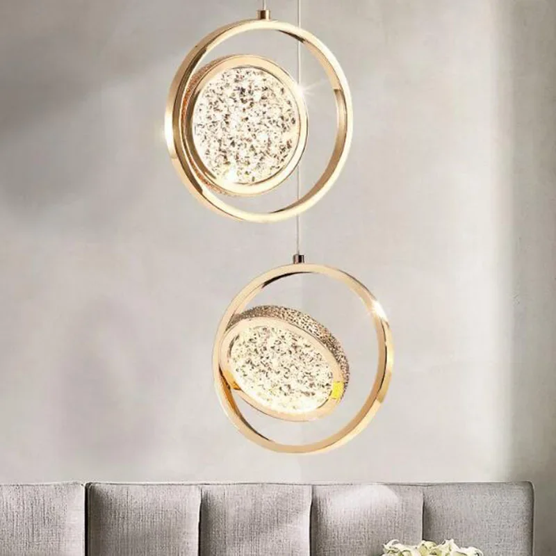 Nordic Crystal Round LED Pendant Light Minimalist Single Head Bedroom Bedside Decor Chandelier Bar Restaurant Hanging Lamp