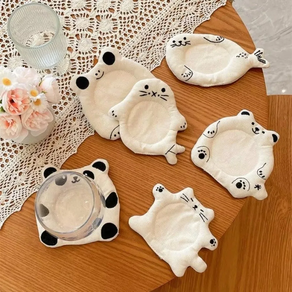 Photography Props Cute Cartoon Animal Fabric Coaster Soft Panda Cat Cup Mat Delicate Washable Tea Cup Pad Bar