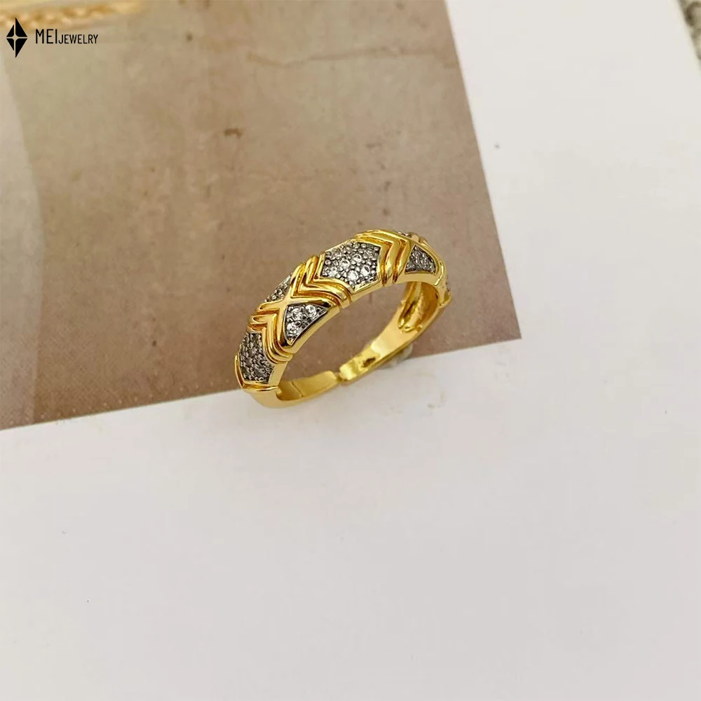 Vintage Color Separated Electroplated Cubic Zirconia Bracelet Ring Light Luxury X-Shaped Woven Bracelet Ring Jewelry Set