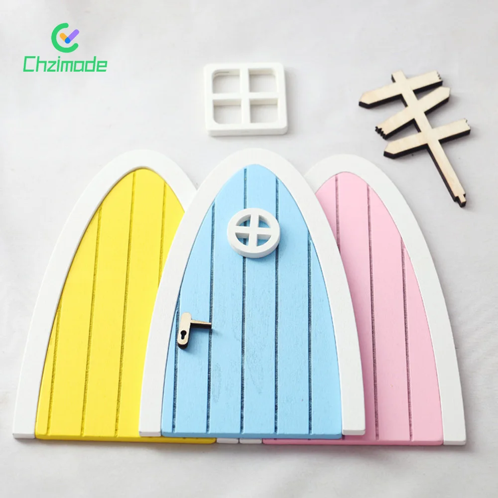 

1 Set Doll House Wood Door Ornament Elf Fairy Doors Simulation Scale Model Miniature Mini Ornaments Models Festival Home Decor