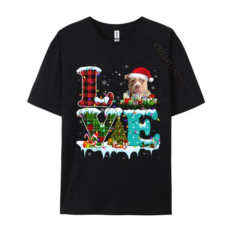 Pitbull Christmas Tree Lights Santa Dog Xmas Tshirt For Men Funny 100 Percent Cotton T Shirt Wholesale Clothes