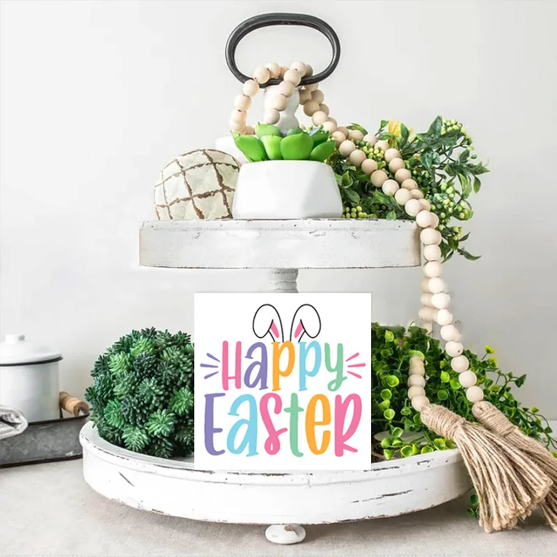Cute Bunny Easter Decorations Country Home Office Desk Decor Happy Easter Sign Cubicle Shelf Tabletop Tiered Tray Decor Gifts