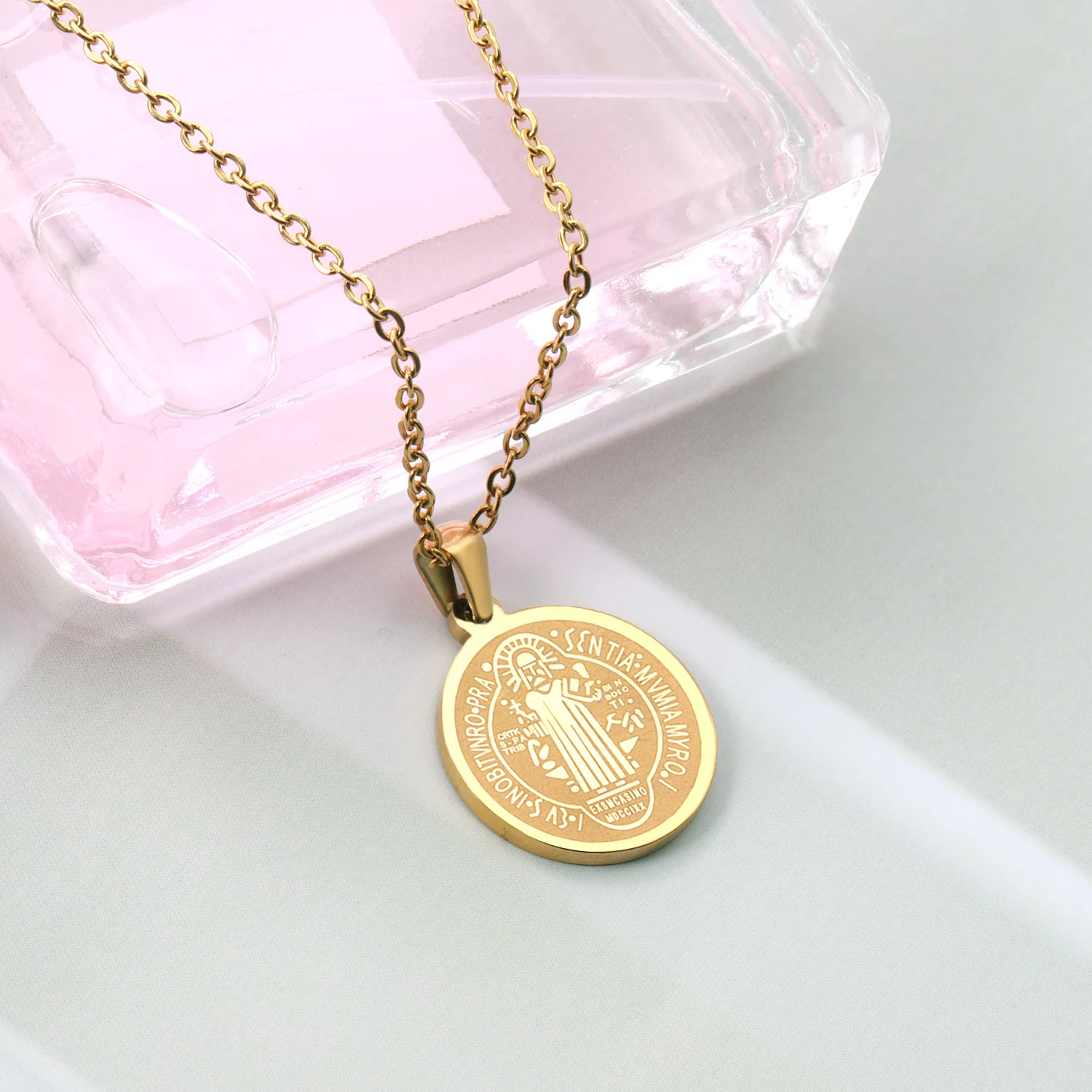 LUXUSTEEL Lucky Star Virgin Mary Men Stainless Steel Necklace Religious Style Women\'s Prayer Amulet Jewelry Arabic Classic Gift
