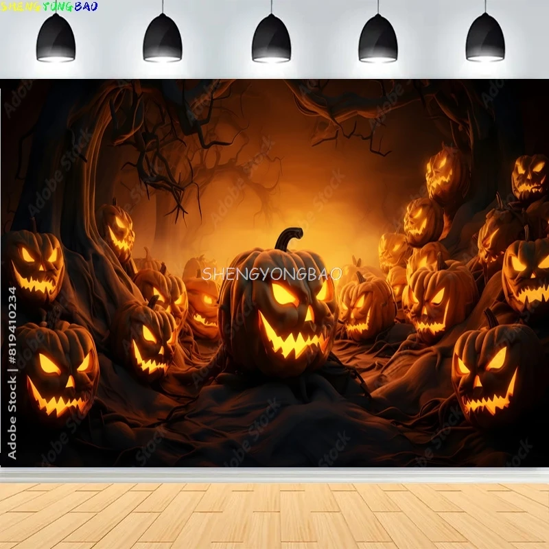 هالوين يوم القلعة مقبرة الرعب مقبرة مظلمة المشهد خلفيات للتصوير الفوتوغرافي القرع القمر استوديو الصور خلفية KB-05