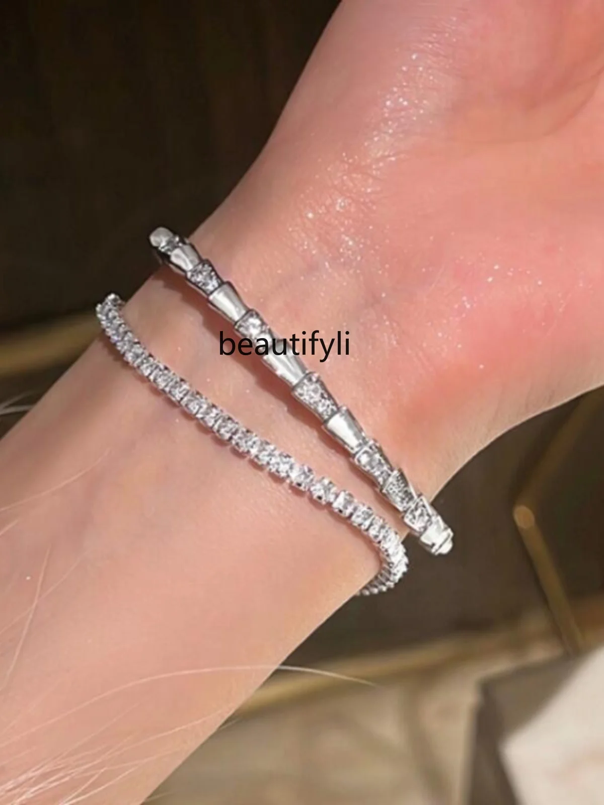 New Fritillary open bracelet square flash diamond zircon bracelet light luxury high-end design stacking wear