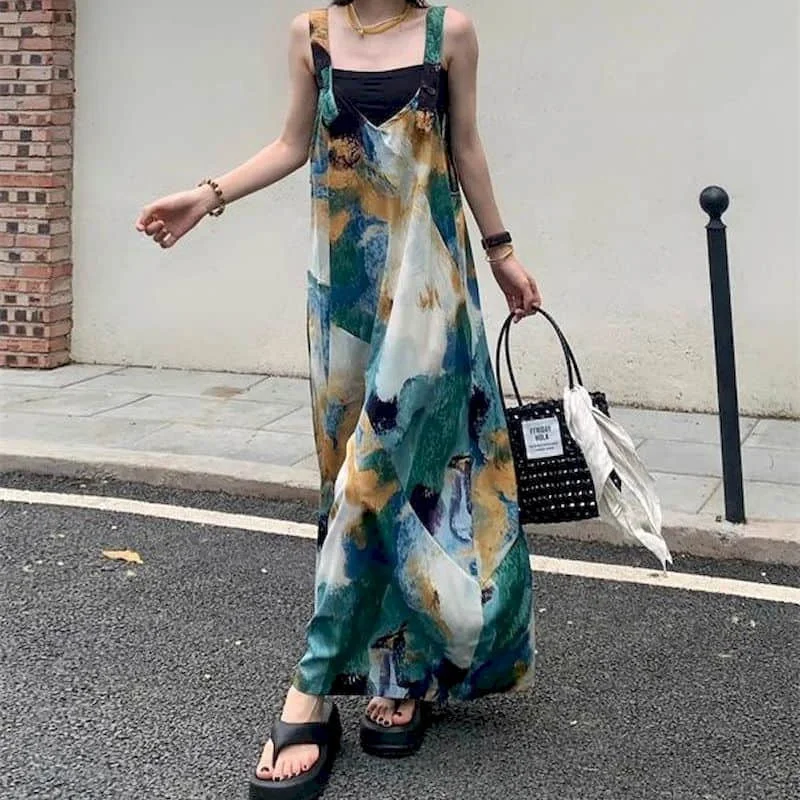 

Oversized Jumpsuits Women Loose Sleeveless Playsuits Casual Korean Style Elegant Wide Leg Pants One Piece Outfit Women Clothes