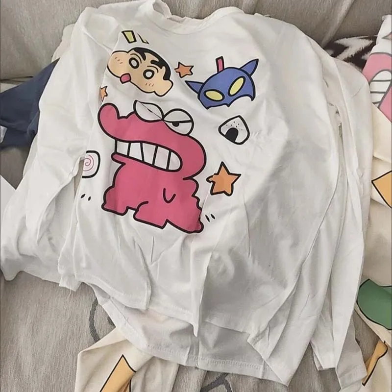Cute Cartoon Couples Sleepwear Women Crayon Shin-Chan Pajamas Spring and Autumn Long Sleeved Pants Loose Casual Home Clothes