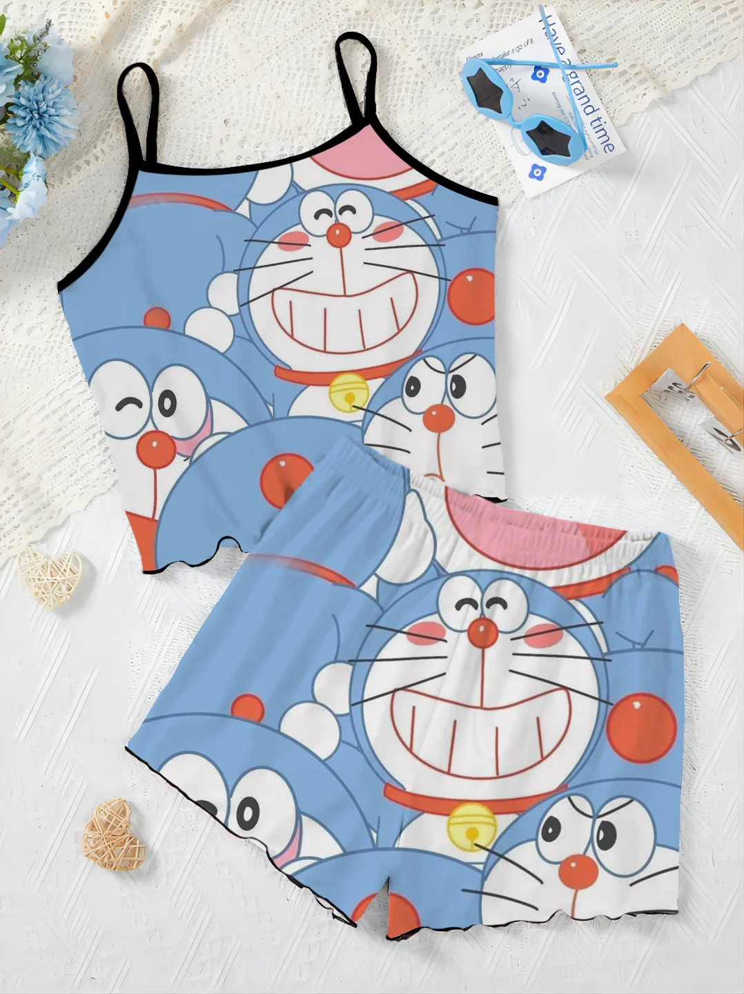 Conjunto de t-shirt e shorts femininos, fantasias de anime, saia de pijama, guarnição de alface, top elegante, casa, novo