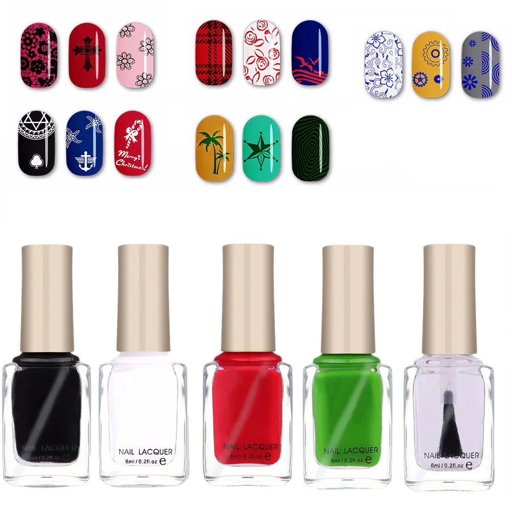 5 pièces ensemble d'estampage haute changement bricolage Nail Art Kit d'impression vernis à ongles longue durée tremper le vernis Gel