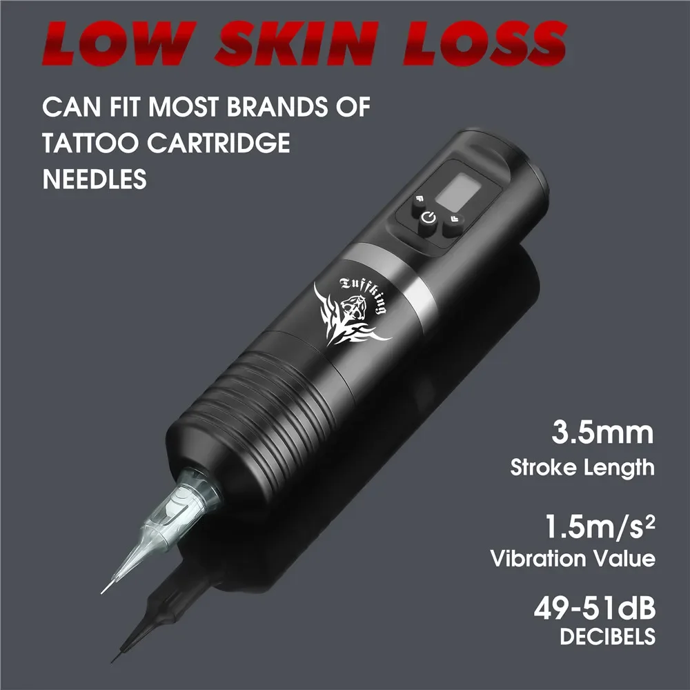 Tuffking-Juego de bolígrafos de tatuaje, Kit de máquina de tatuaje inalámbrica rotativa, pantalla Digital LED, batería con cartucho de aguja para