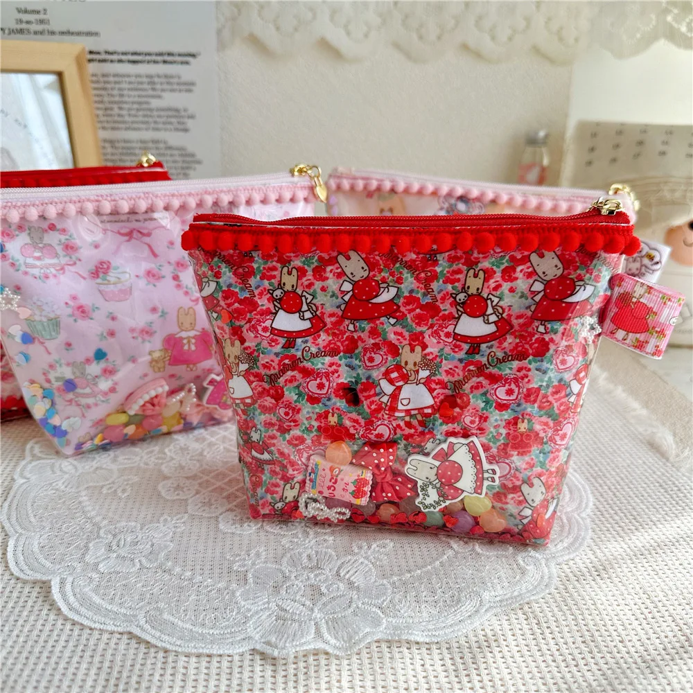 Sanrio Marron Cream Cute Cartoon Floral Handbag Kawaii periferiche Toy Flowing Sand Makeup Bag Adorkable Storage Bag regalo di festa