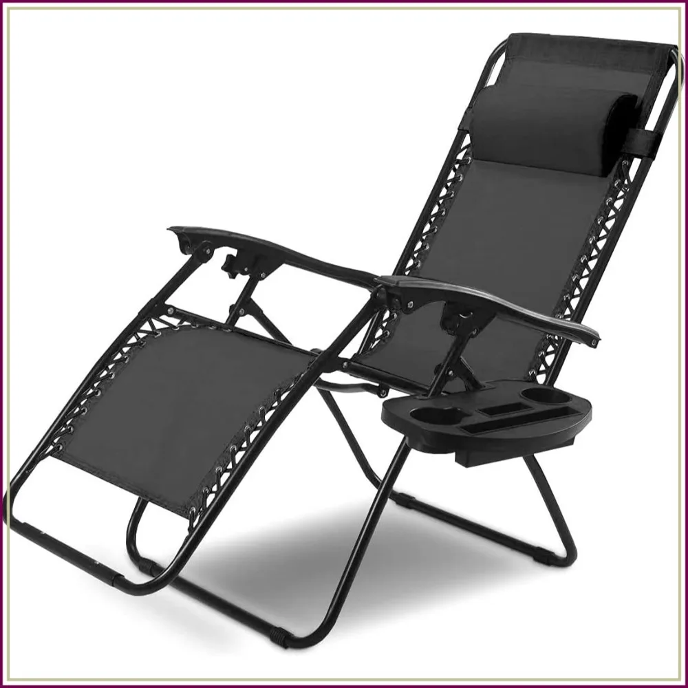 

Folding Zero Gravity Reclining Textilene Lounge Chairs, Outdoor Adjustable Patio w/Pillows & Cup Holder Trays for Backyard, Beach, Poolside