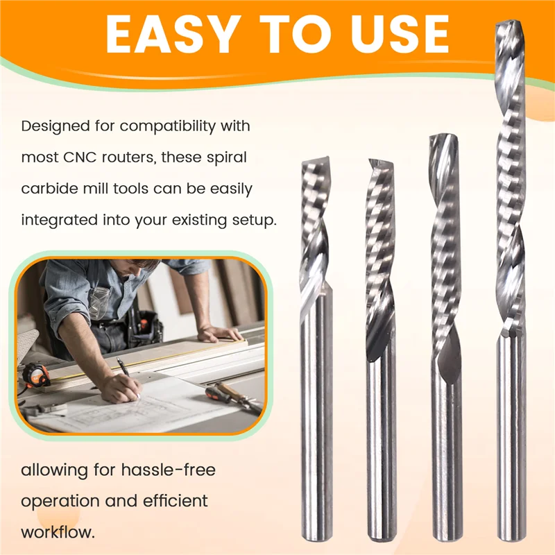 

T99C-4PCS 3,175 мм вверх и вниз с одной флейтой, спиральная карбидная фреза, фрезерный станок с ЧПУ, компрессионная концевая фреза по дереву, фреза