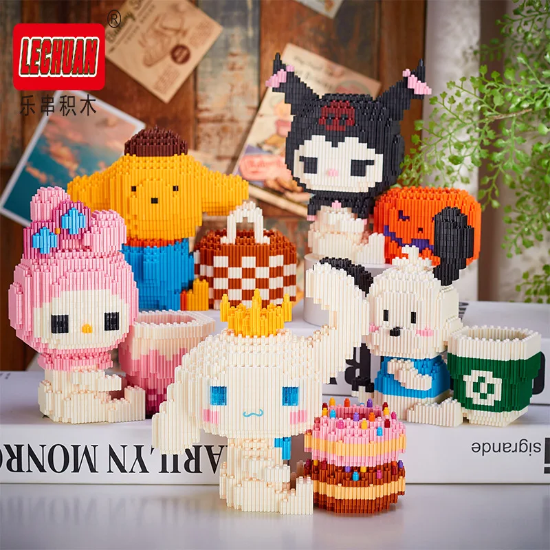 Linkgo Sanrio Building Blocks Luffy Stitch Chopper Pochacco Kuromi DIY Assembly Super Mario Puzzle Pen Holder Mini Bricks Toys