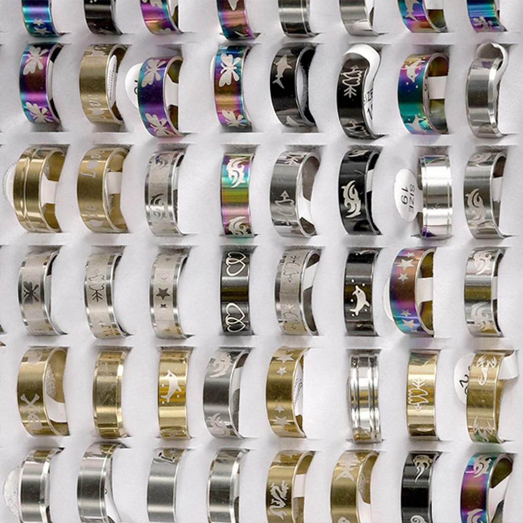 Diverse Colors And Patterns Stainless Steel Rings Clothing Matching 1. Mix And Match Unisex Etc