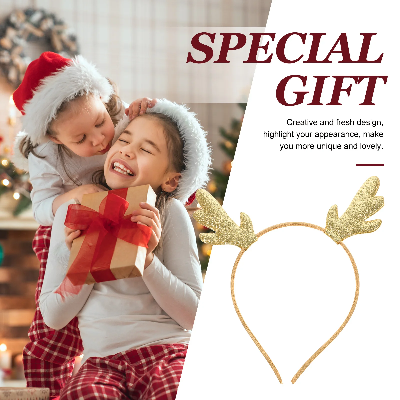 

4Pcs Christmas Antler Hair Hoop Elk Design Lightweight Non-Deformation Xmas Headband Party Headdress Antler Headband