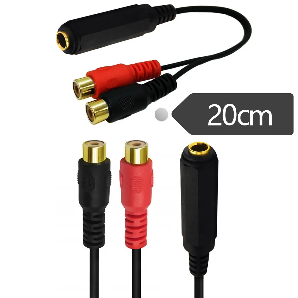 1pc Stereo TRS 1/4" 6.35mm Female to 2 Dual RCA Female Phono Y Splitter Converter Adapter Cable for Amplifier Microphone