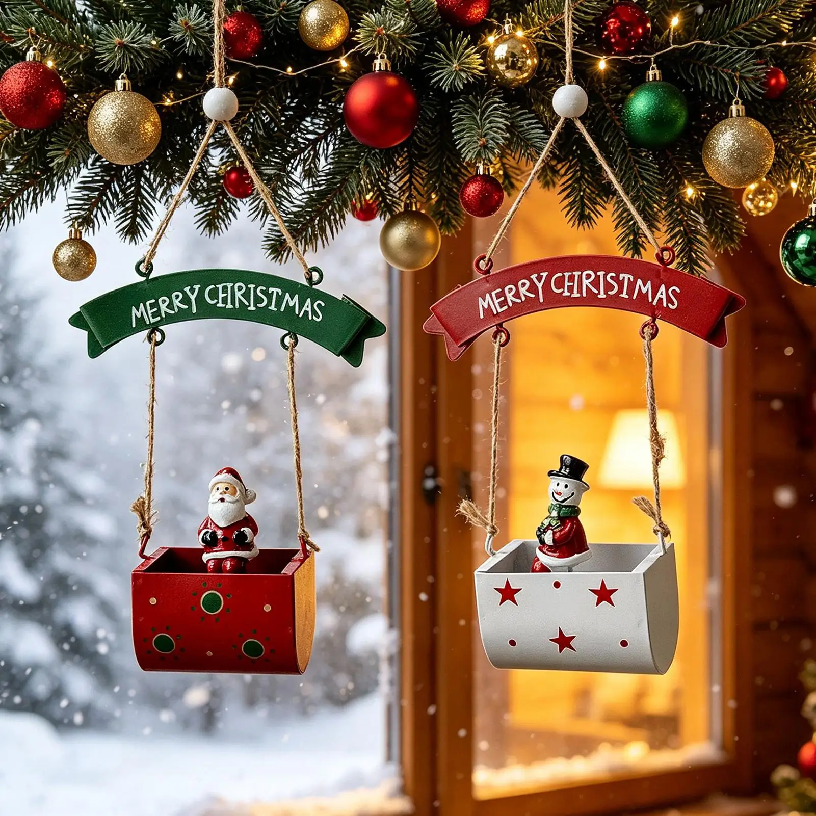 Adorno de Papá Noel para Árbol de Navidad, Figura de Resina con Tema de Buzo Postal de Hierro, Colgante de Árbol de Papá Noel y Muñeco de Nieve para Repisa de Chimenea