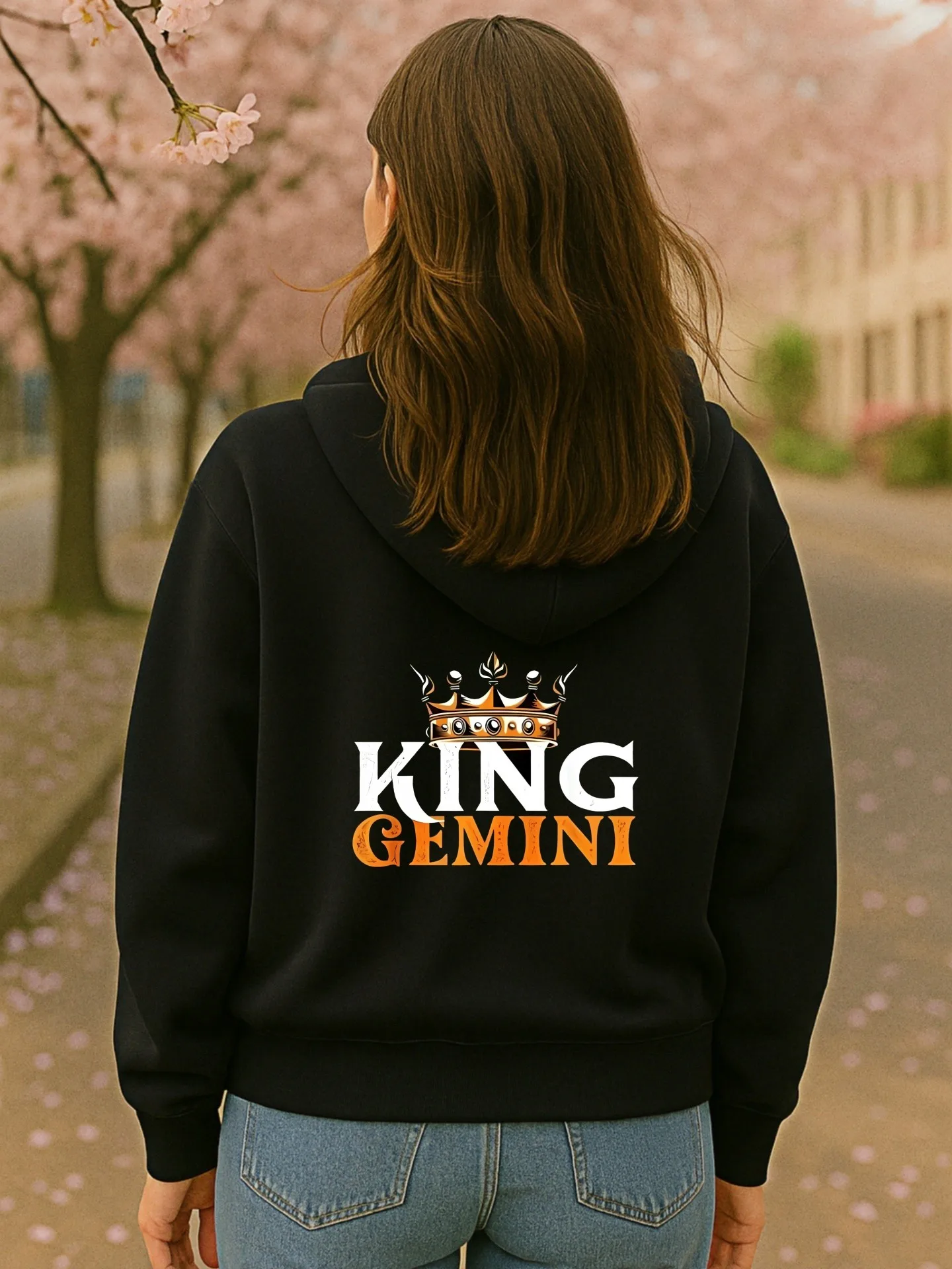 Graphic Hoodie Women, King Gemini Print, Streetwear Aesthetic, Cotton Blend, Casual Everyday Wear, For Young Men
