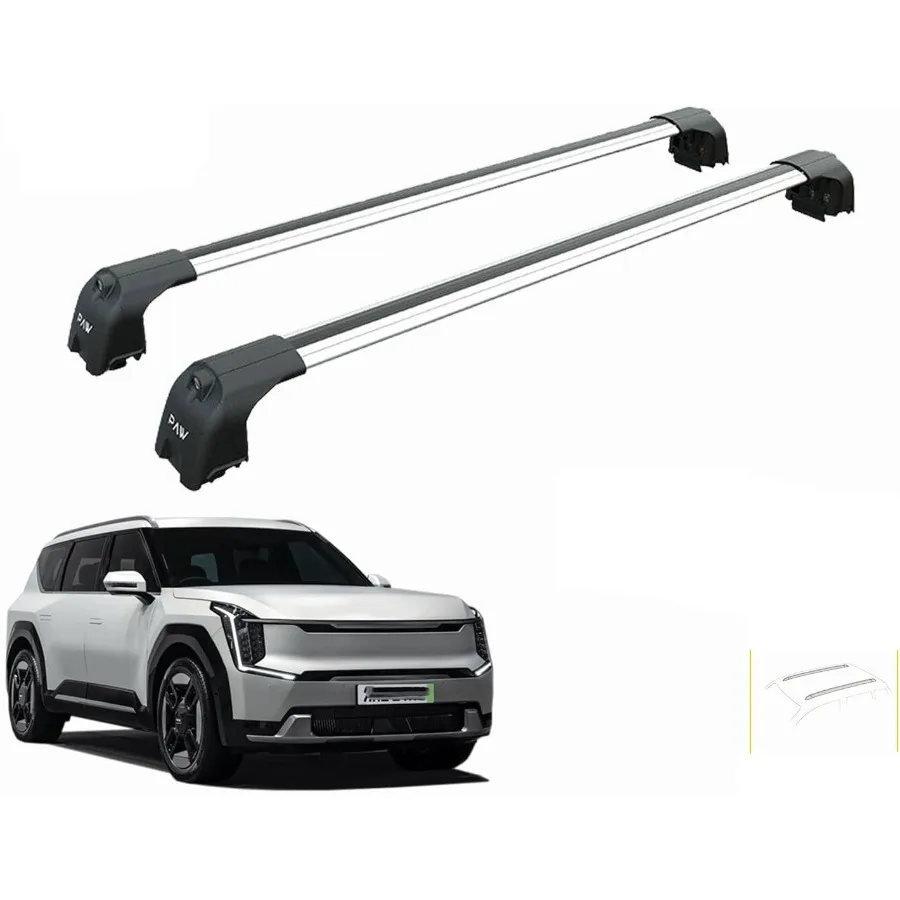 

Roof Rack Cross Bars for Kia EV9 2024Up Fits Raised Roof Rails (GTLine) or Flush Integrated Rails (Wind Land) 330lbs Cap Alumin