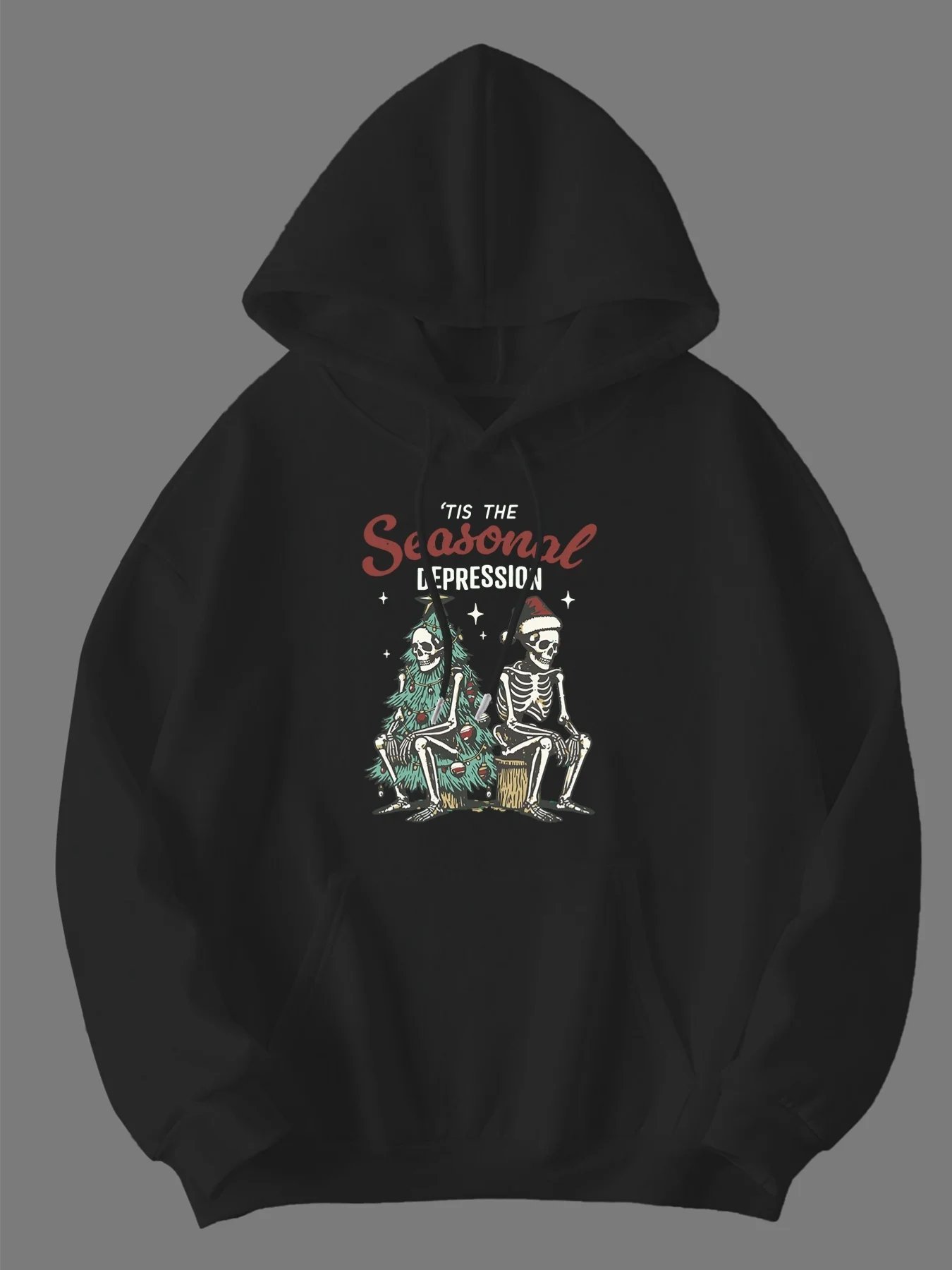 Men's Fashion Trend Hoodie Skull Next To Christmas Tree Festive Melancholy Atmosphere Heat Printing Casual Sports Essential Hoodie Sweater Regular Style Pattern