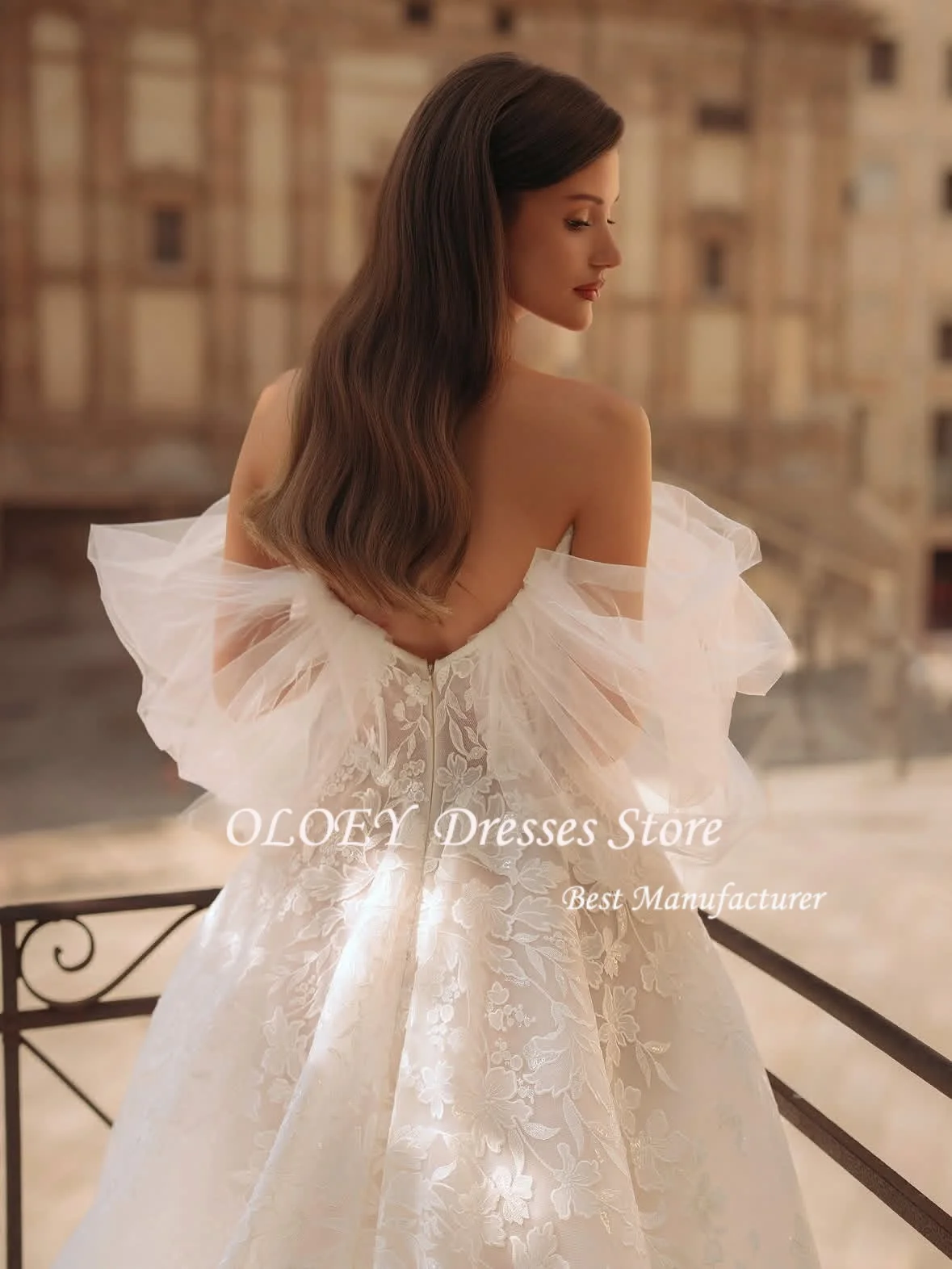 OLOEY Anpassen Elfenbein Spitze Applikationen Off Schulter Brautkleid A-Linie Lange Schleppe vestidos de novia Zip Zurück Formale Abend 2026