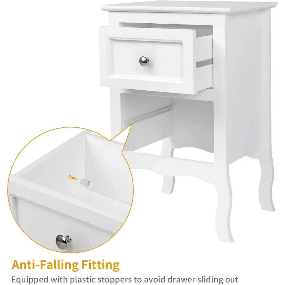 White Nightstand Set o 2, Nightstands with 2 Ders, Bed Side Table/Night Stand, Small Nightstand or Bedroom, Small Spaces, Colleg - view 5