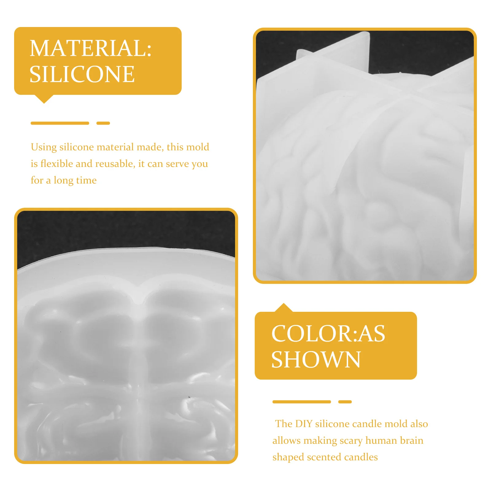 

Reusable Brain Shape Mold Silicone DIY Mold for Scented Candles Halloween Decorations Craft Making Epoxy Casting Supplies
